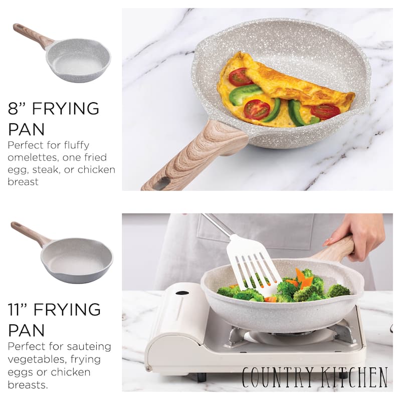 Country Kitchen Non-Stick Cast Aluminum Cookware Set - Durable Kitchen Cookware for Everyday Cooking, 6-11 Pc