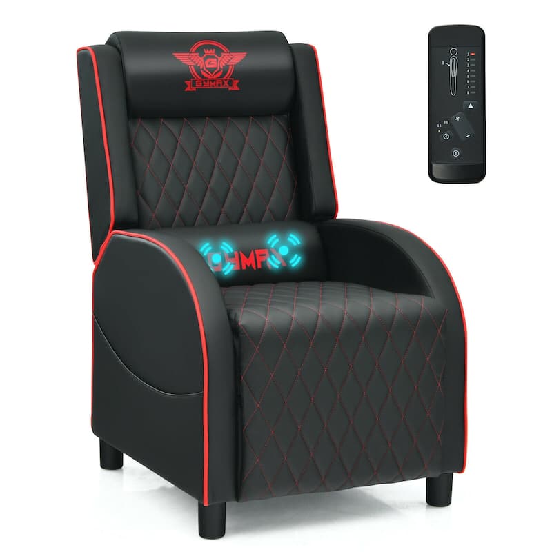 Gymax Massage Gaming Recliner Chair Leather Single Sofa Home Theater - 24.5'' x 35'' x 43''