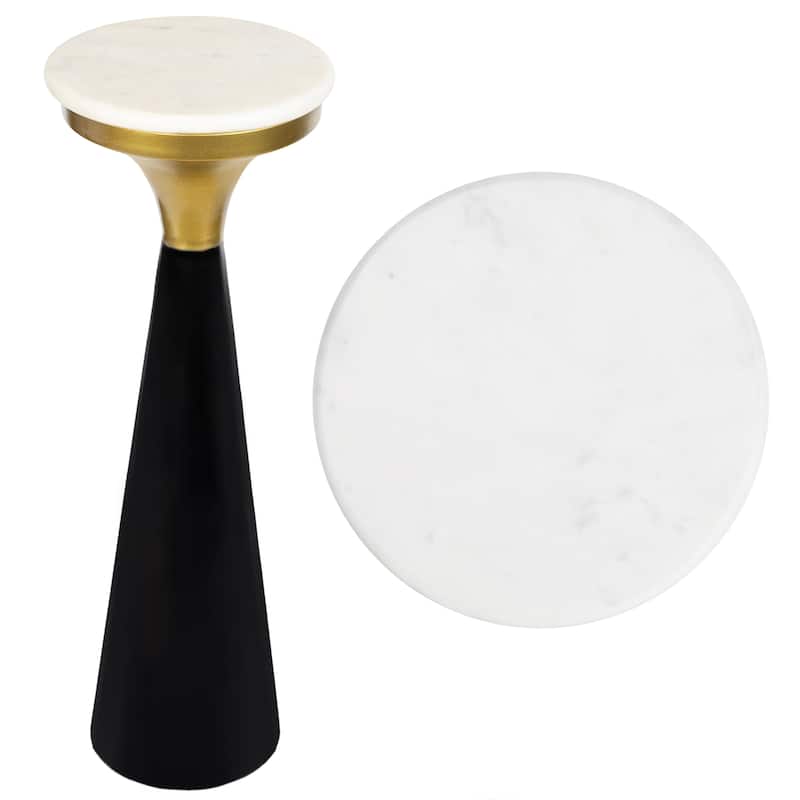 Vince 22.25" Drink Table with Marble Top, by JONATHAN Y - Black/White/Gold - Metal