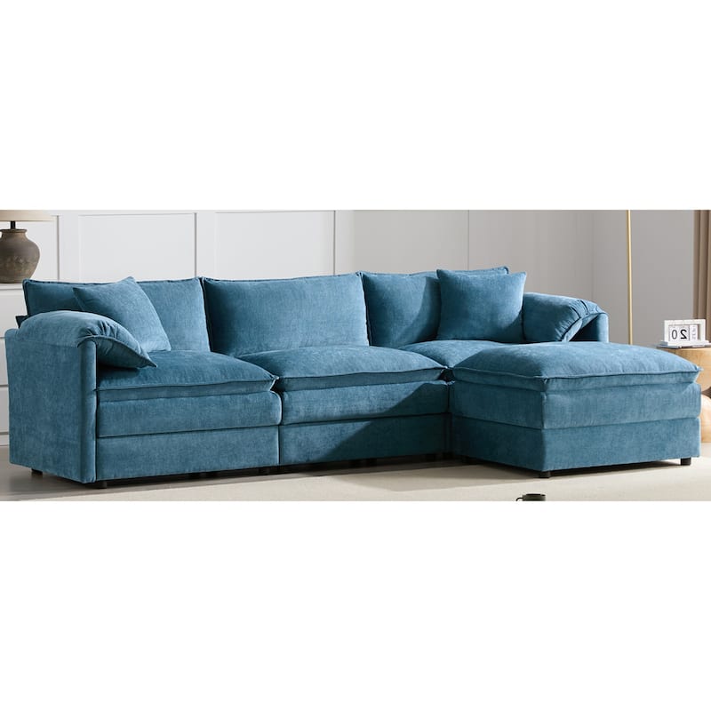 Roomfitters 103" Chenille Sectional Sofa, L Shaped Cloud Couch with Deep Wide Seat, 4 Seat Sofa with Ottoman