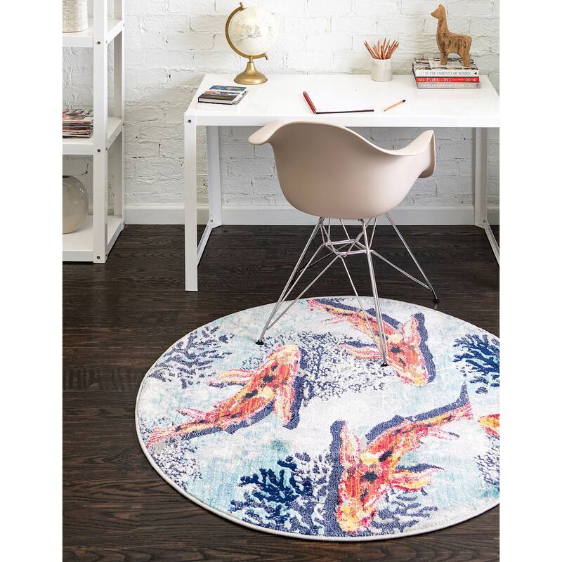 Animal Inspirations Pledouis Collection Area Rug - 4' Round - Multi-Blue