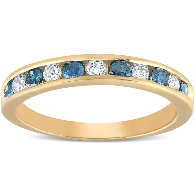 1/2ct Blue & White Diamond Channel Set Ring Yellow Gold