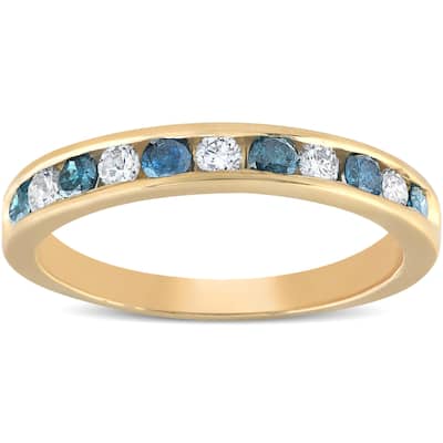 1/2ct Blue & White Diamond Channel Set Ring Yellow Gold