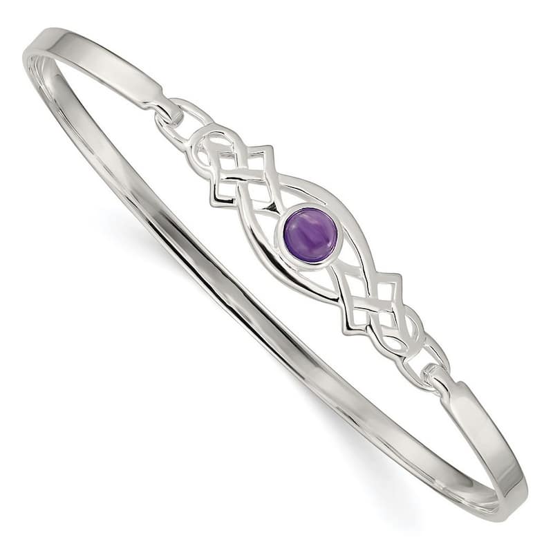 Curata 925 Sterling Silver Celtic Genuine Amethyst Hook Bangle Bracelet