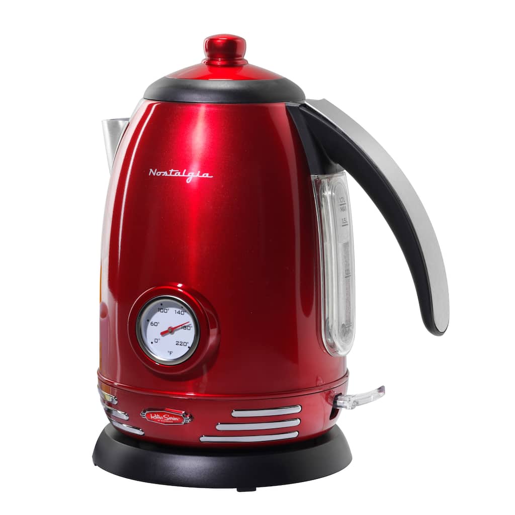 Nostalgia Retro 1.7-Liter Stainless Steel Electric Water Kettle with Strix Thermostat, Retro Red