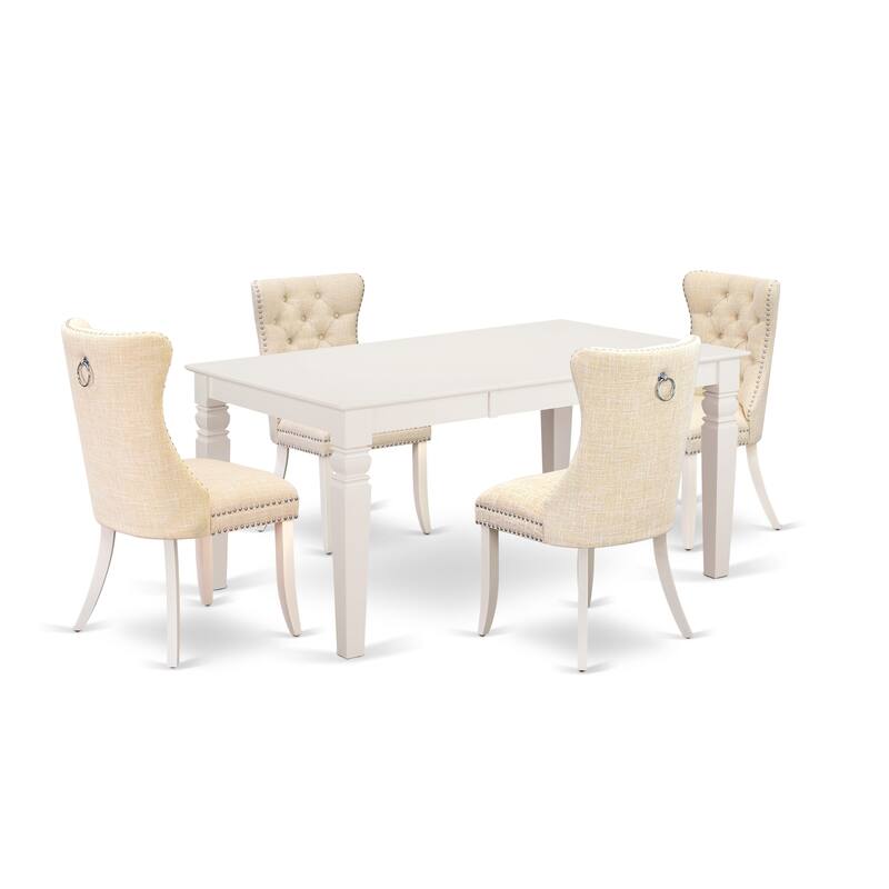 East West Furniture Dinette Set Includes a Rectangle Wooden Table and Upholstered Chairs, Linen White (Pieces Options)