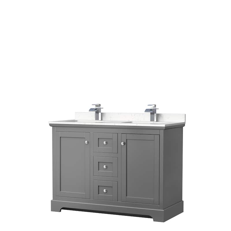 Avery 48 Inch Double Vanity, Cultured Marble Top - Dark Gray, Chrome Trim,Carrara Cultured Marble Top