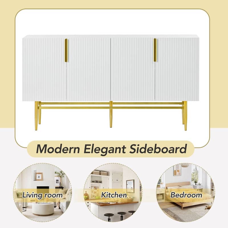 Modern Accent Cabinet with 4 Doors and Adjustable Shelves, Sideboard Buffet Storage Cabinet for Living Room, Entryway
