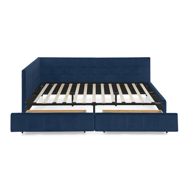 L-shaped Velvet Upholstered Daybed Tufted Sofa Bed with Soft Backrest Armrests - and Optional Corner Storage Day Bed