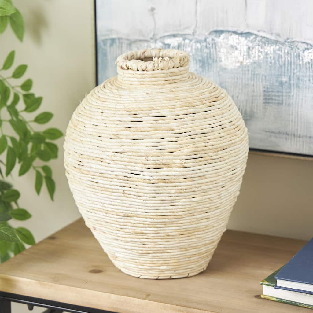 Cream Seagrass Handmade Wrapped Pot Decorative Vase