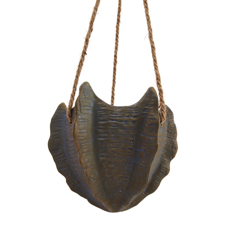 Hanging Stoneware Planter with Rope - 6.1"L x 6.1"W x 5.3"H