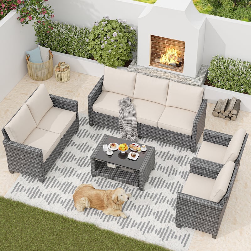 7-seater Outdoor Patio Furniture Sets Sectional Furniture Couch Set - Beige