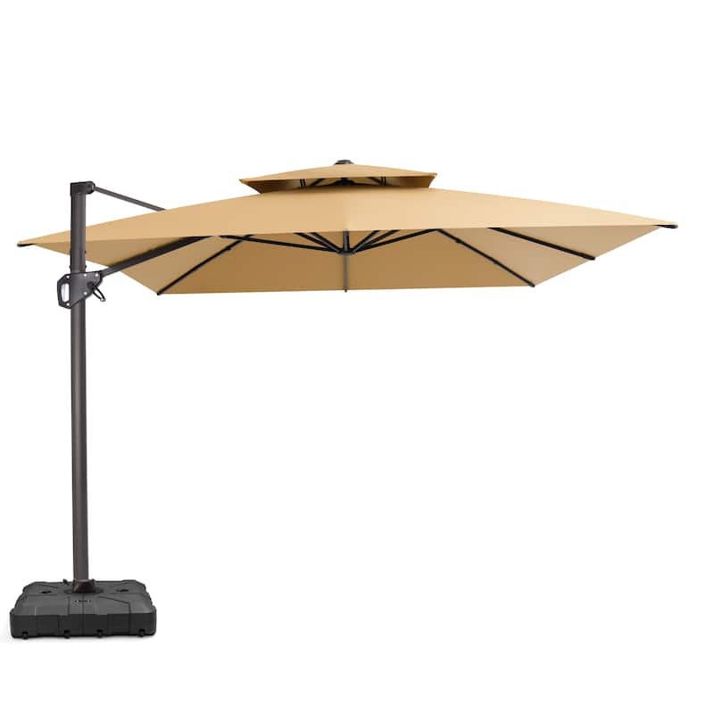 VredHom Patio Outdoor 9 x 11 FT Double Top Cantilever-Offset Umbrella with HDPE Wheel Base - Tan