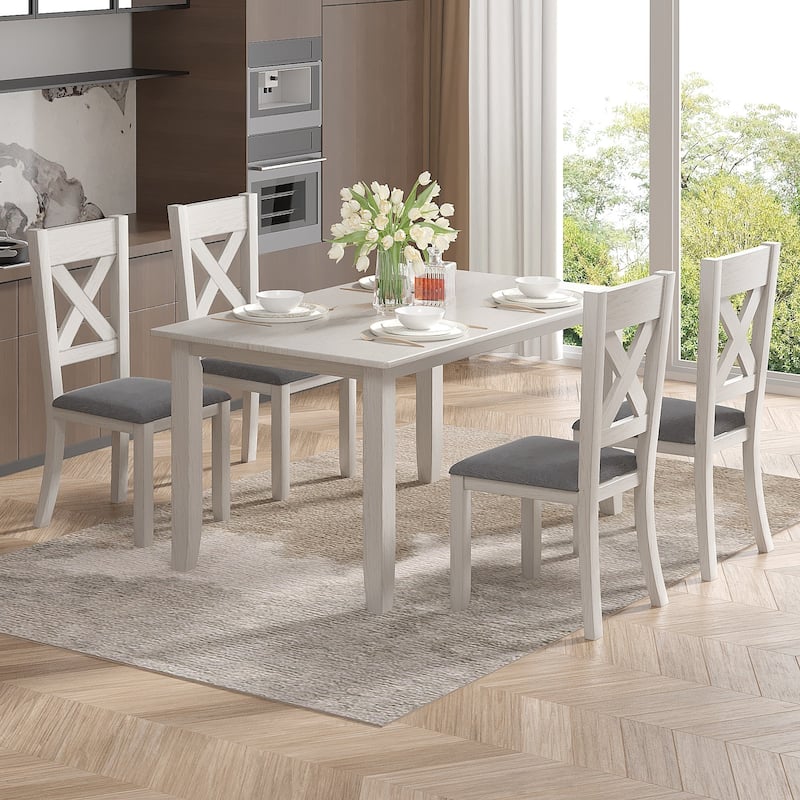Farmhouse Wooden Dining Room Set, Solid Oak Wood Dining Table and Chairs Set