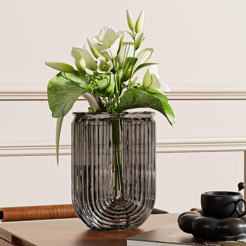 Javlergo Grey Clear Glass for Centerpiece Table Indoor Desk Decor Crystal Vase Flower Vase Thickening Design Suitable