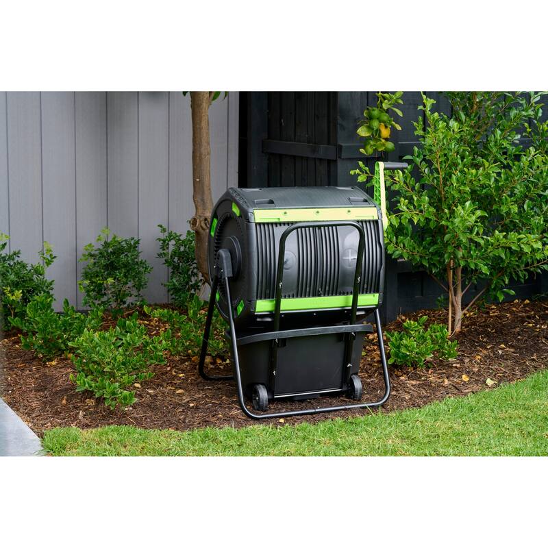 48 Gallon Geared Two Compartment Compost Tumbler and Cart