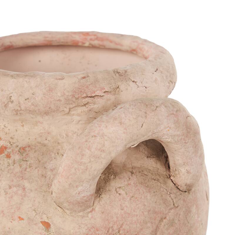 Pink Ceramic Antique Style Distressed Decorative Vase with Handles