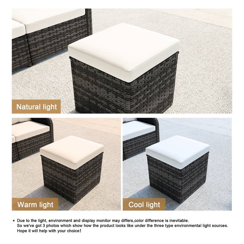 Outdoor 17.7" W Square Rattan Ottoman Patio Ottoman with Seat Cushion