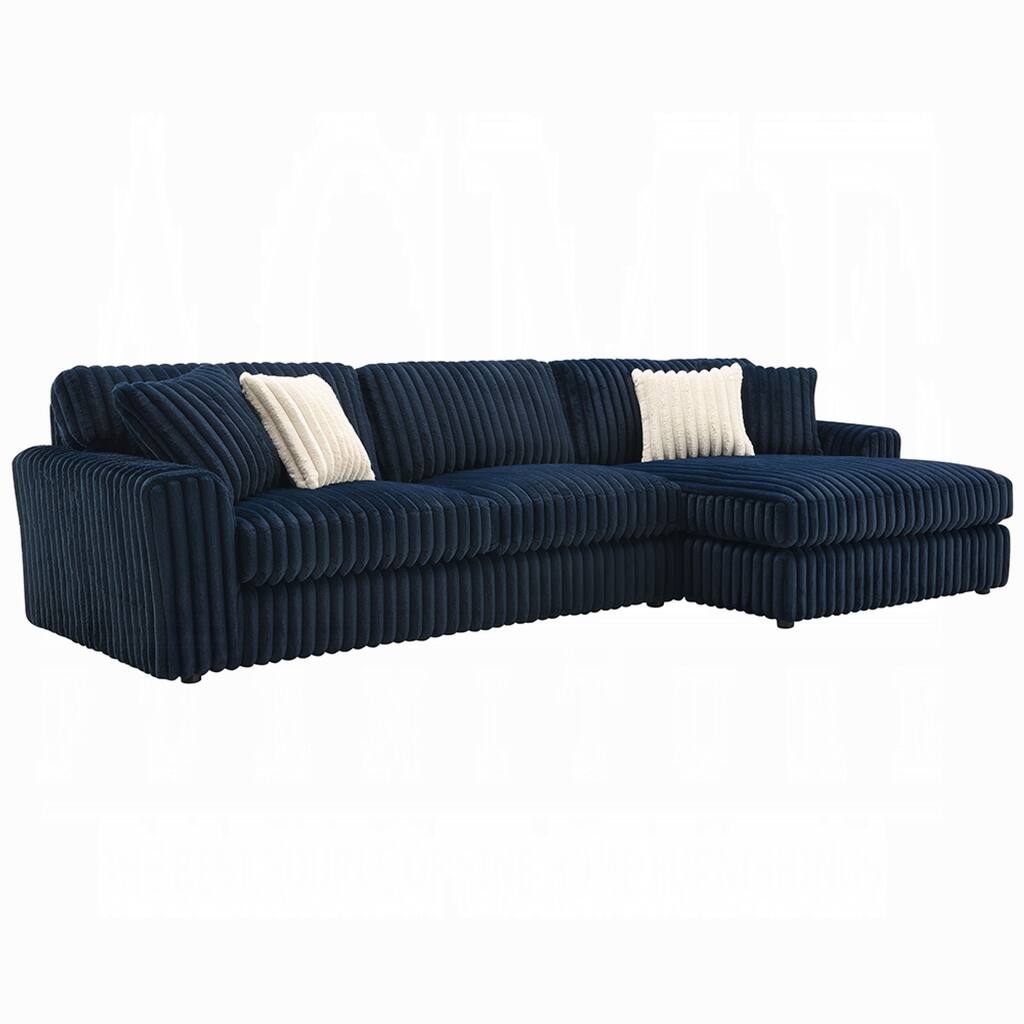 Ronky Sectional Chaise Sofa, 4 Pillows, Navy Blue Corduroy, 123 Inch