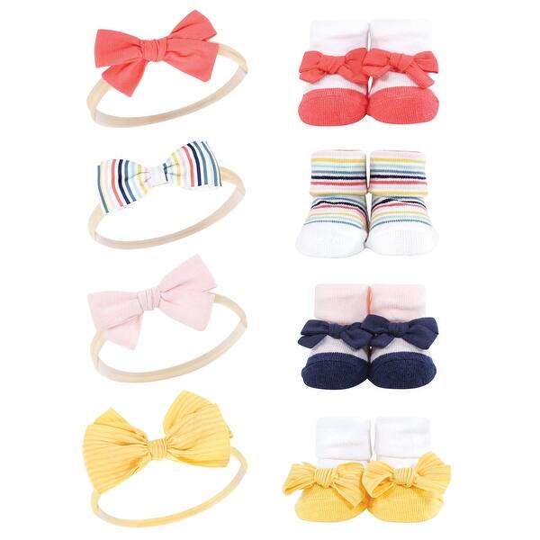 slide 1 of 1, Hudson Baby Infant Girl Headband and Socks Giftset, Coral Stripe, One Size - Coral Stripe Coral Stripe - One Size