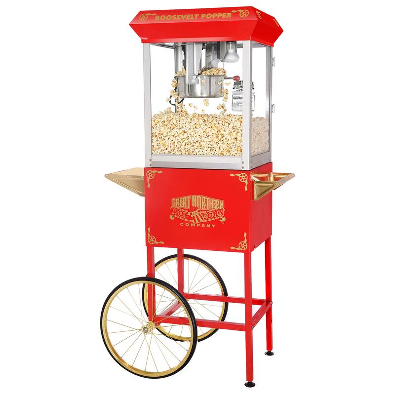 Popcorn Machine with Cart – 8oz Popper with Stainless-steel Kettle by Great Northern Popcorn (Red)