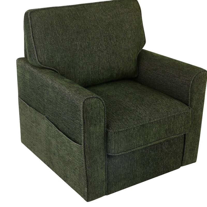 360 Degree Swivel Chair for Living Room, Swivel Accent Chair with Armrest, Chenille Sofa Chair with Side Pockets
