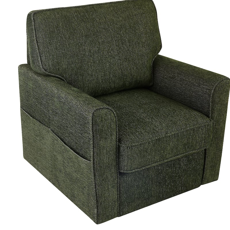 Chenille 360° Swivel Barrel Chair with Side Pockets, Ergonomic Support, and Removable Cushions