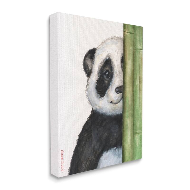 Stupell Panda Bear Peering Around Bamboo Smiling Animal Canvas Wall Art, Design by George Dyachenko