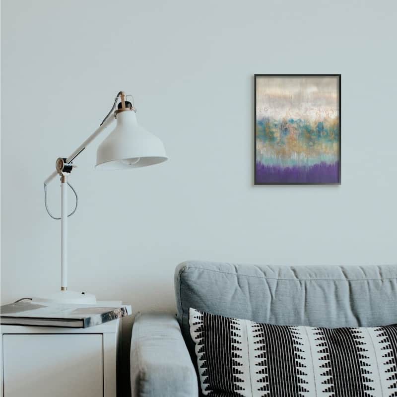 Stupell Elegant Purple Grey Gold Brush Stroke Abstract Painting Framed Giclee Texturized Art by K. Nari