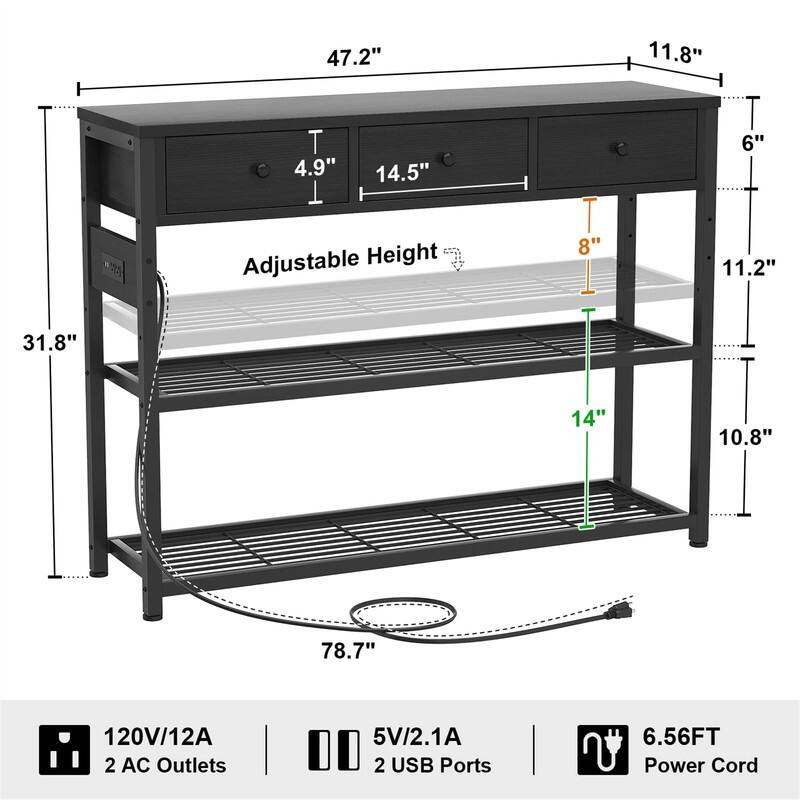 47'' Entryway Table with Outlets and USB Ports - 11.8"D x 47.2"W x 31.8"H