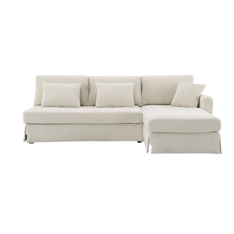 87X61"Modern L-shaped Corduroy Sofa with Reversible Chaise, 4-seat Upholstered Sectional Indoor Furniture for Living Room