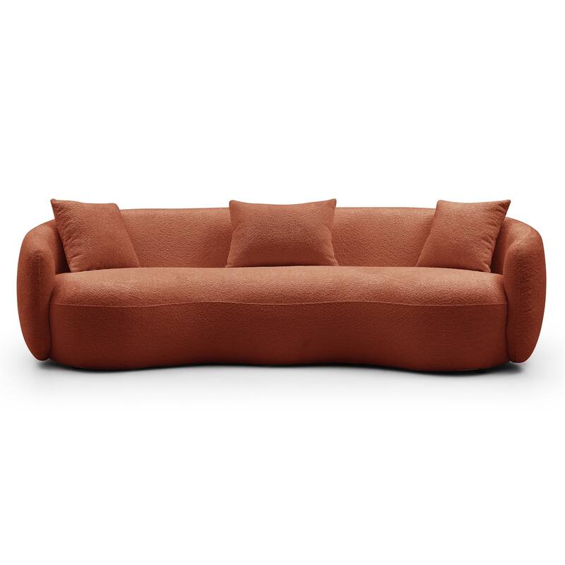 Mid Century Modern Curved Boucle Fabric Couch for Bedroom, Office