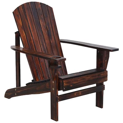 With Cup Holder,Outsunny Wooden Adirondack Chair,Outdoor Patio Lawn Chair,Weather Resistant Lawn Furniture,Classic Lounge