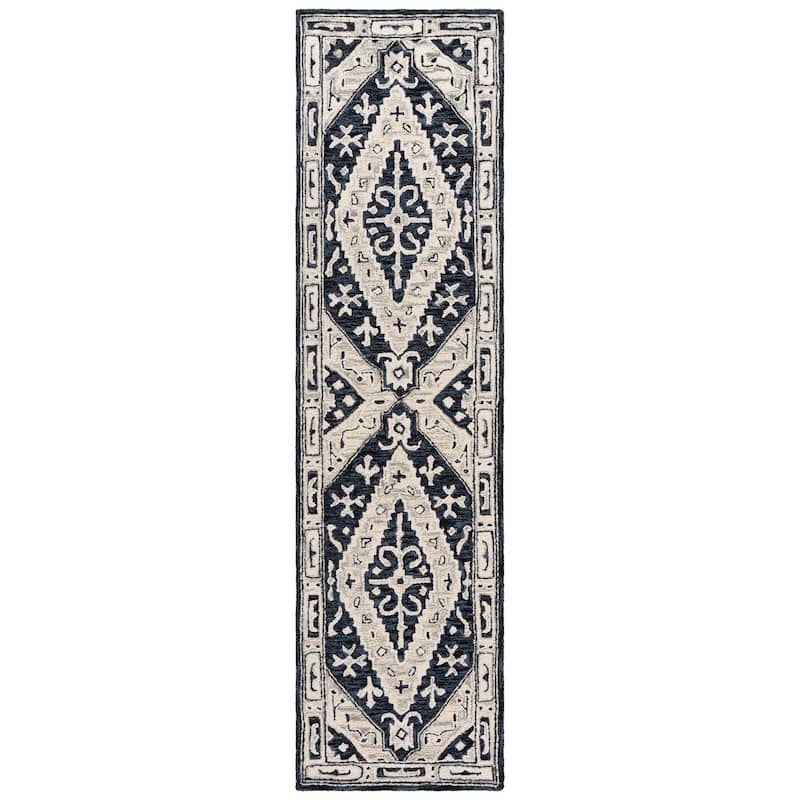SAFAVIEH Handmade Metro Hildegarda Wool Rug - 2'3" x 9' Runner - Navy/Ivory