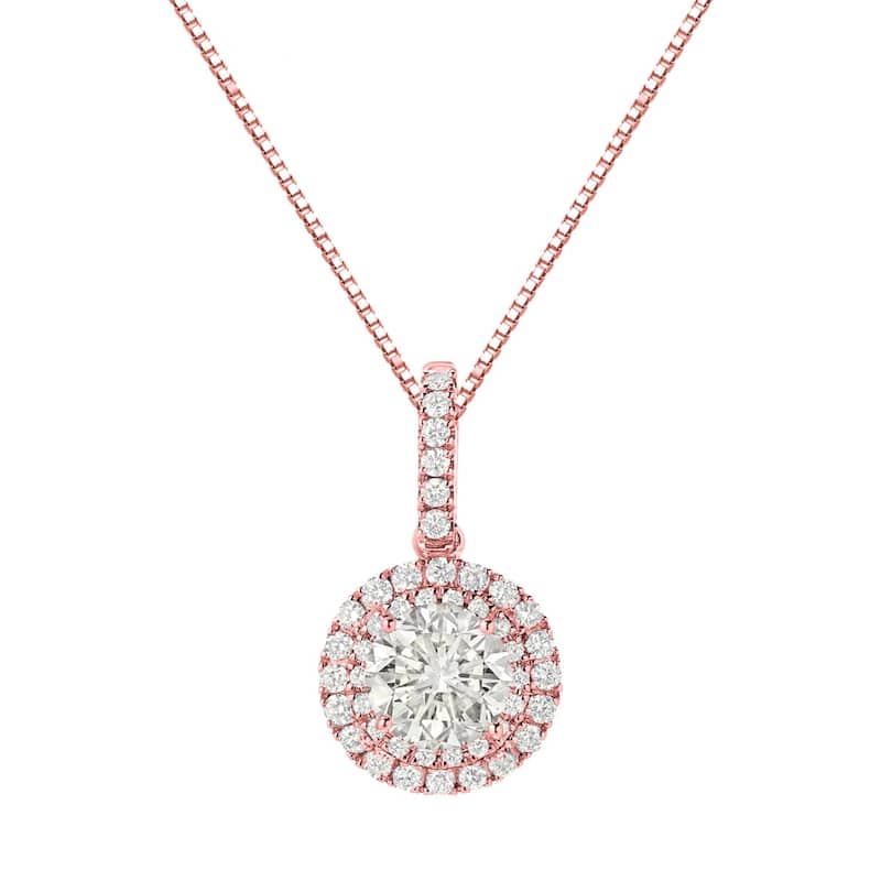 Auriya 14k Gold 2 1/8ct TDW Round Double Halo Diamond Necklace (J-K, SI1-SI2) - Rose