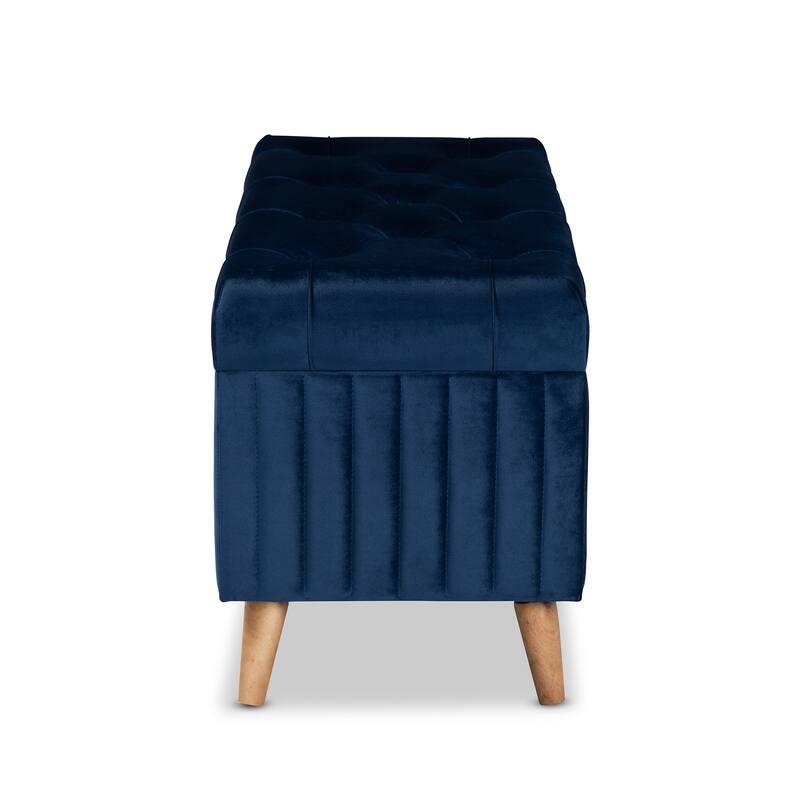 Hanley Modern and Contemporary Velvet Fabric and Wood Storage Ottoman