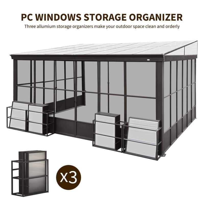 Domi Wall-Mounted Sunroom with Sloped PC Roof and Lockable Sliding Doors