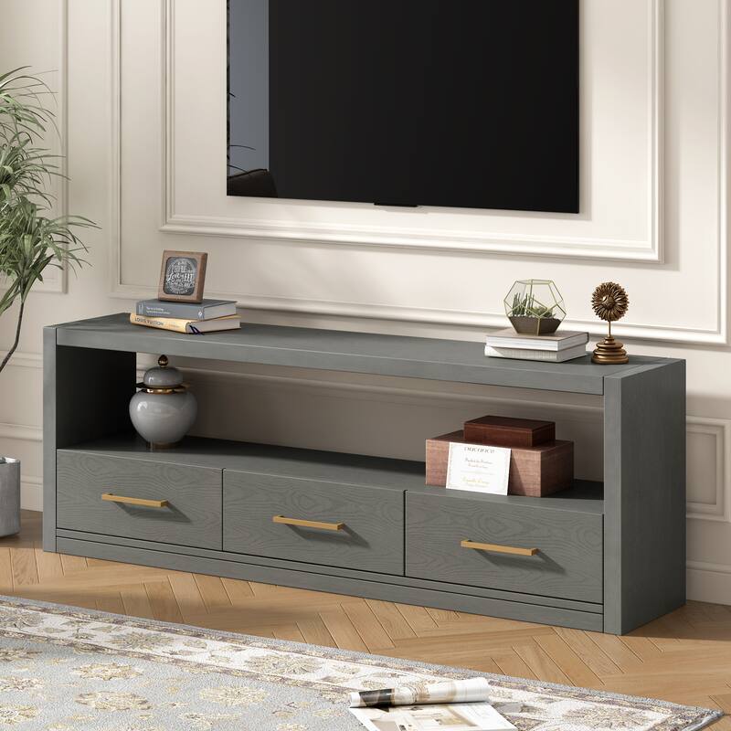 Modern TV Stand, Stylish Sideboard Decorative Table with 3 Drawers, for Living Rooms Bedroom or Hallway, Grey