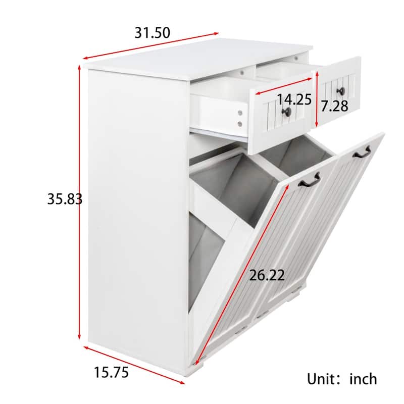 Laundry Cabinet with 2 Removable Laundry Baskets and 2 Drawers