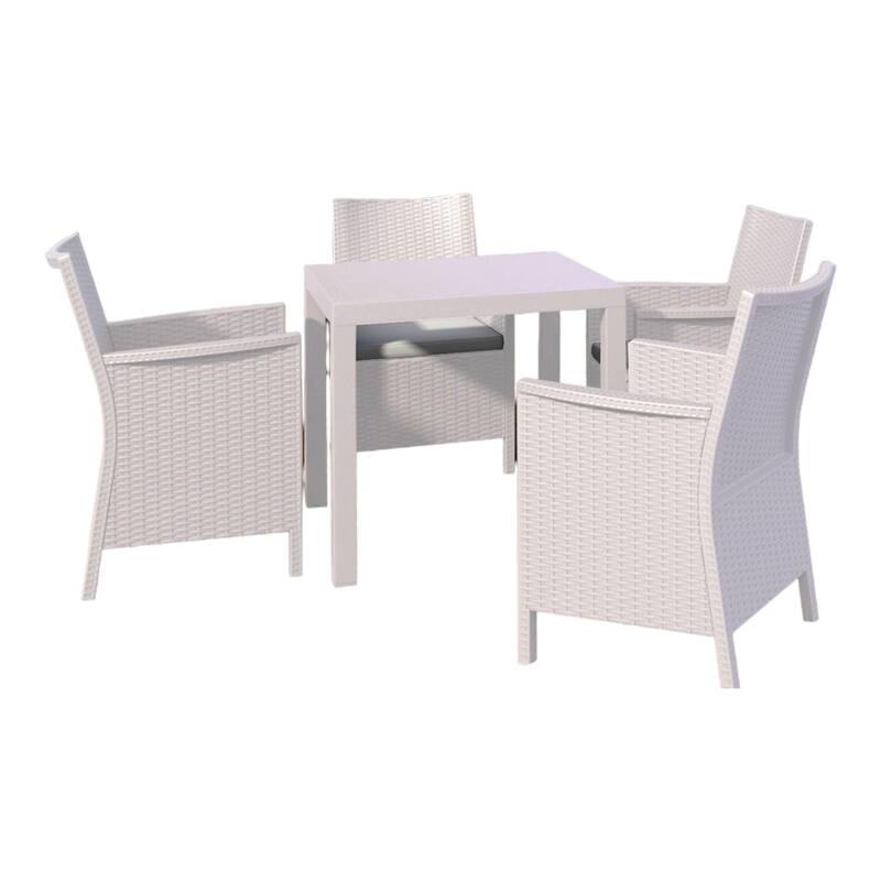 5-Piece White Patio Square Dining Set with Sunbrella Natural Cushion 31.5"
