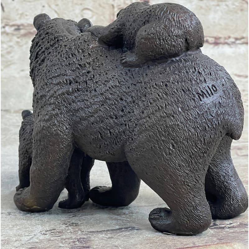 Signed Original Happy Grizzly Bear Family Bronze Sculpture Art Deco Figure Decor