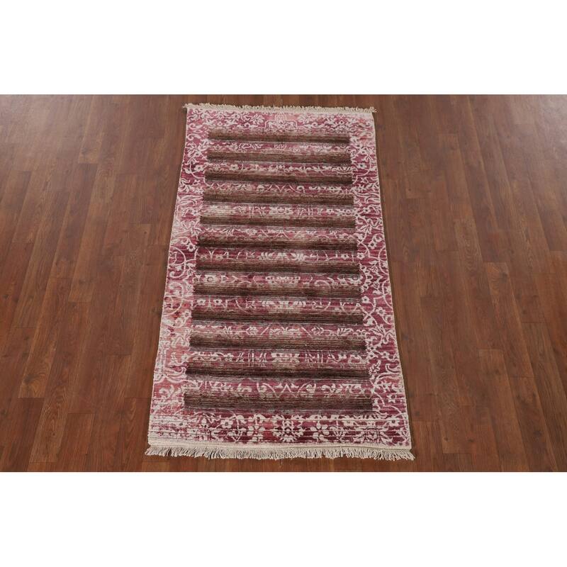 Striped / Abstract Accent Rug Hand-Knotted Modern Wool Carpet - 2'8"x 4'10"