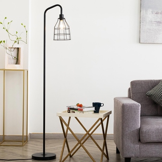 Arched black outlet floor lamp