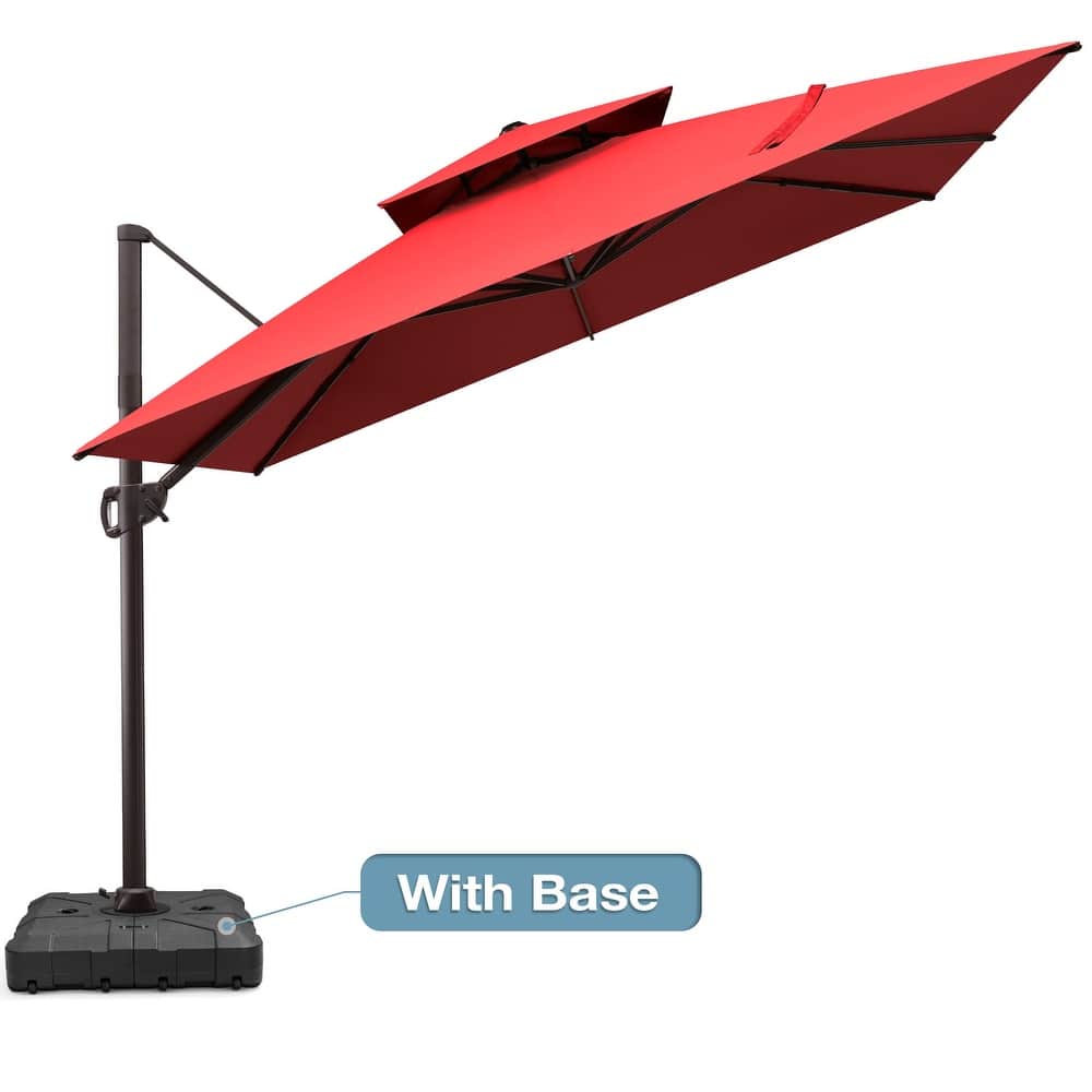 VredHom 11 FT Square Outdoor Patio Aluminum Double Top Cantilever Umbrella with Wheel Base Stand