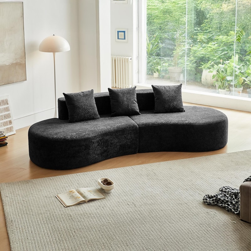 Curved Velvet Loveseat Sofa 5-Seat Sectional Couch Floor Chaise Lounge - Black