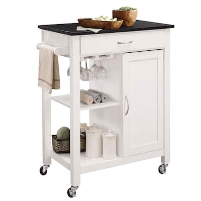 Black and White Kitchen cart with 1 Cabinet