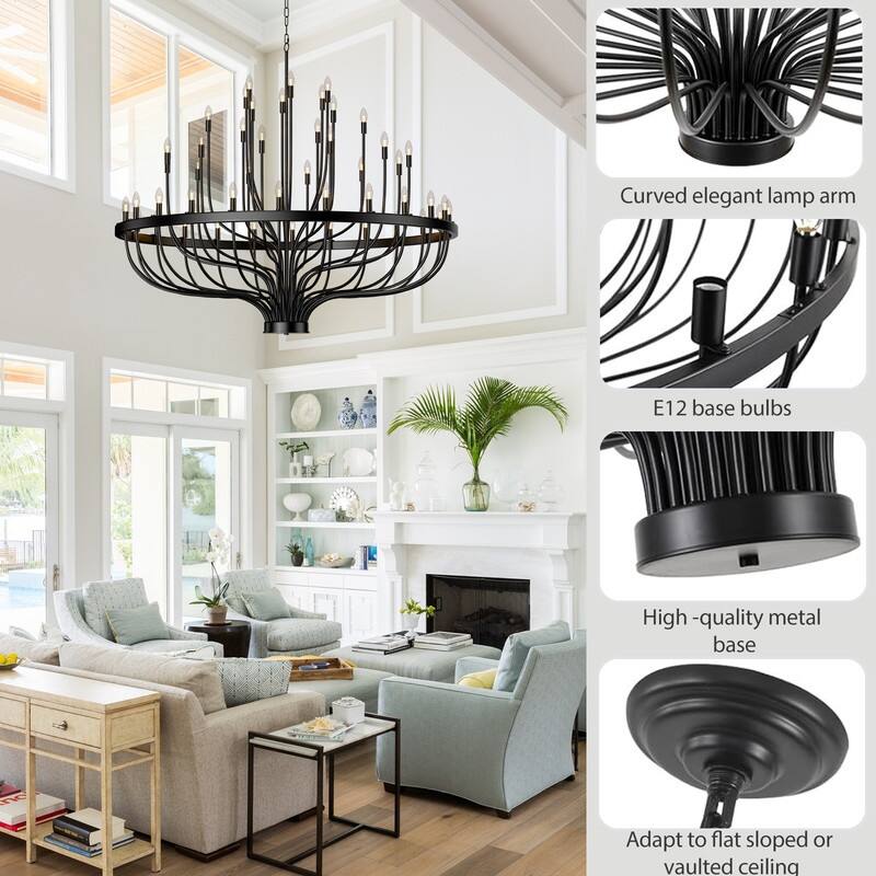 Black Candle Chandelier Modern Farmhouse Chandelier for High Ceilings