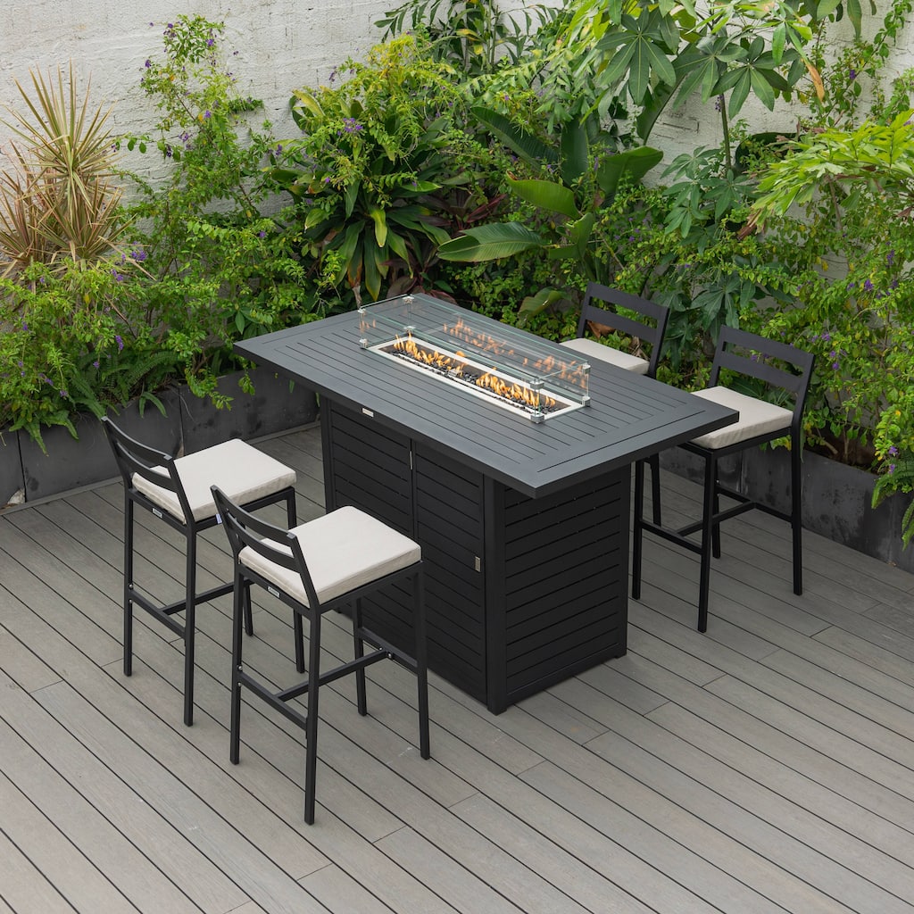 5-Piece Outdoor Patio Dining Bar Set Aluminum Rectangular Fire Pit Table and 4 Barstool