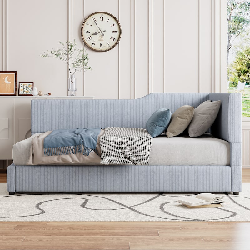 Full Size L-Shaped Upholstered Daybed with Corduroy Fabric, Modern Design, Spacious Seating, and Sturdy Construction