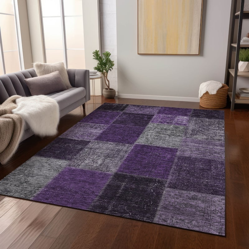 Machine Washable Indoor/ Outdoor Chantille Vintage Oriental Rug - Eggplant - 8' x 10'